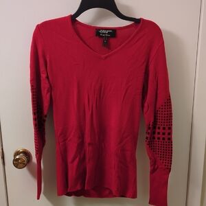 Chic Red Long Sleeve V-Neck Top